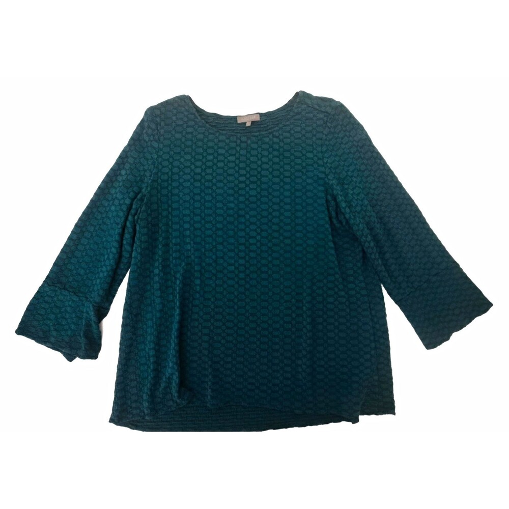 Habitat Women's Teal Geometric 3/4 Sleeve Scoop Neck Textured Knit Top L